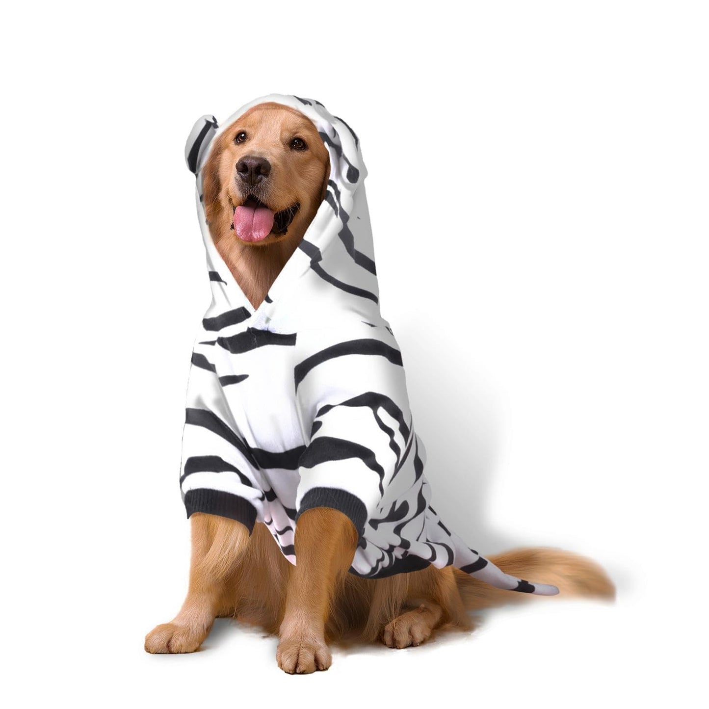 DELIFUR Large Dog Tiger Costume - White Tiger Halloween Costume for Medium Large Dogs Golden Retriever Labrador Rottweiler Cute Hoodie Outfit