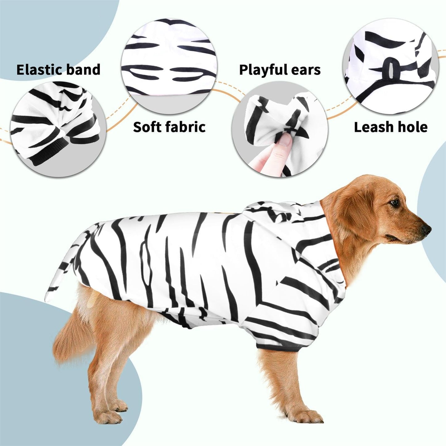 DELIFUR Large Dog Tiger Costume - White Tiger Halloween Costume for Medium Large Dogs Golden Retriever Labrador Rottweiler Cute Hoodie Outfit